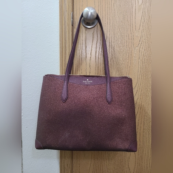 Kate Spade New York Burgundy Glitter Sparkle Tote Bag Satchel Purse - Picture 2 of 8